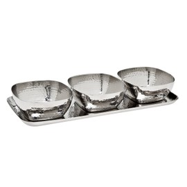 Godinger Silver Art 4-piece 5 Oz. 11" Hammered Stainless Steel Relish Tray Platter Set With 3 Square Bowls