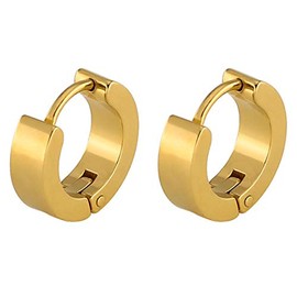 18k Yellow Gold Plated Huggie Hoop 13mm Stainless Steel Square Sleeper Earrings