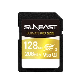 SUNEAST Ultimate Pro SDXC UHS-I V30 Card Maximum Read Speed 208MB/s225 Gold Series 128GB 256GB 512GB U3 V30 C10 A2 RoHS CE FCC VCCI 5 Year Manufacturer Warranty (128, GB)
