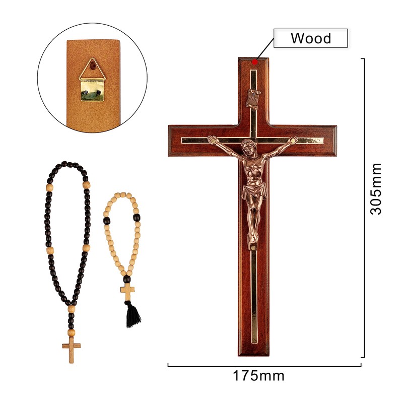 Woodvio - Handmade wooden wall cross, traditional Catholic crucifix