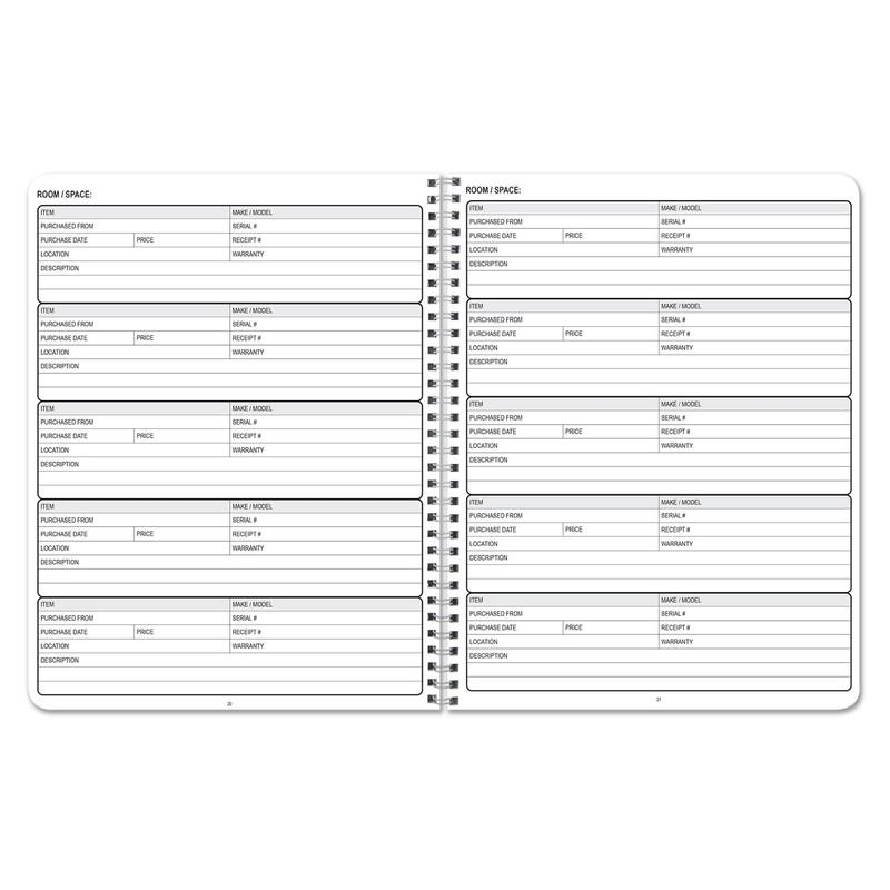 BookFactory Home Inventory Record Book/Home Inventory Log Book/Notebook - Wire-O,