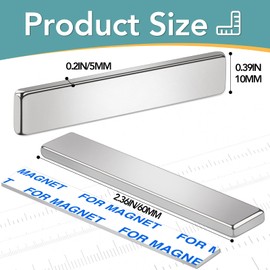 24 Pack Strong Neodymium Bar Magnets，Powerful Rare Earth Neodymium Magnets with Double-Sided Adhesive Perfect for Fridge, Garage, Kitchen, Craft, Office etc 60 x 10 x 3 mm