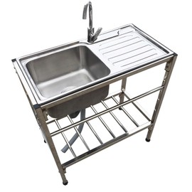 Stainless Steel Kitchen Sink with Faucet, Free Standing Utility Sink with Hose Hook Up for Laundry Room/Backyard/Garage/RV, Temporary Emergency Kitchen Sink for Construction Decoration