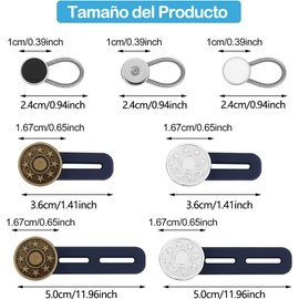 Extensores de botones para pantalones Extensores de cuello para camisas,12 Pack botones para jeans de extensión ajustables, 6 Estilos,Extender InstantÁNeamente La Cintura De Los Pantalones, sin coser (Botones ExtensiÓN 12PCS)