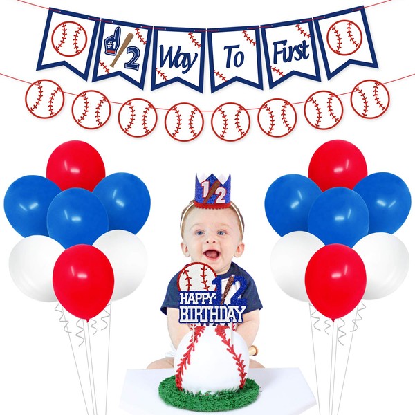 Baseball Half Birthday Party Decorations Kit Sports Theme Half Way To First Banner Glittery Happy 1/2 Birthday Cake Topper Crown Hat Party Balloons for Baseball 6 Months Baby Milestone Backdrop Photo Props Baby Shower Supplies