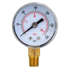 Mechanical Pressure Gauge, 1/8 Inch BSPT Pressure Gauge for Air, Oil and Water (0-300psi, 0-20bar)