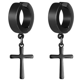 feilok Men's Unisex Creole Earrings Stainless Steel Classic with Cross Pendant Earrings Ear Piercing for Men Women, Stainless Steel