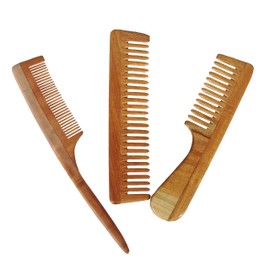 Neem Wood Combs Set of 3, Includes Fine Tooth, Fine Tooth Handle, Fine Conier - ULTRA SAVER PACK