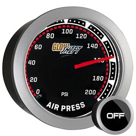 GlowShift Tinted Series 200 PSI Mechanical Air Pressure Gauge - White LED Backlit - Smoked Lens - for Air Ride Suspension Systems - 2-1/16" 52mm