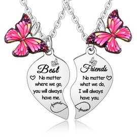 Ghloyza Best Friend Necklace Friendship Necklace for 2 Heart Matching Necklace for Best Friend Necklaces for 2 Girls Long Distance Friendship Gifts for Bestie Friends Sister Christmas Birthday Gifts