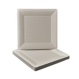 SILVER SPOONS Glitz Design Disposable Charger Plates for Party - (10 PC) Heavy Duty Disposable Dinner Set 13”, Square Charger Dishes For Elegant China Look, Great, Champagne