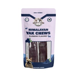 Benji & Louie Yak Chews for Dogs, Himalayan Yak Chews Blueberry Flavored for Medium & Large Dogs, 2 Count, (Medium, Blueberry)