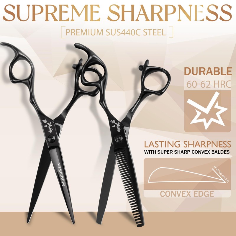 SEIMEIKEN 6" Black Hair Scissors Professional Hair Cutting Scissors and