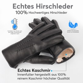 Royal Phoenix® Men's Leather Gloves - Soft Deerskin Gloves Lined with Cashmere - Leather Gloves Men - Winter Gloves Men Made of Leather, black