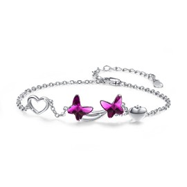MEDWISE Butterfly Purple Crystal Bracelet 925 Sterling Silver Butterfly Bracelets Mom Daughter Bracelets Butterfly Jewelry Christmas Gifts for Women Daughter