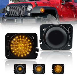 OFFKAT Sequential Front Fender LED Side Marker Lights for 2007-2019 Jeep Wrangler JK, [Upgraded] Smoked Lens Side Bumper Marker Lamps, JK Amber LED Side Markers Turn Signal Lights, 2 PCS