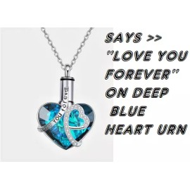 Fashion Jewelry BLUE CZ HEART URN CREMATION ASHES Pendant 925 Sterling Silver 24" Necklace women