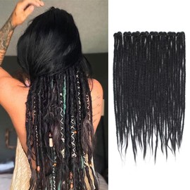 Quisduis 16 Inch clip in dreadlocks hair extensions,black Synthetic Dreadlock Extensions Clip In 16 Inch 8 PCS 32Strands Hippe Dreads Handmade Soft Reggae Style Loc Extensions for Women