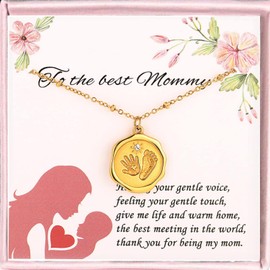 Baby Foot Hand Seal Necklace Jewelry New Mom Gifts Mama Necklace for Women Pregnancy Mom to Be Gifts for 1st Time Mothers Day Gifts Expecting Mom
