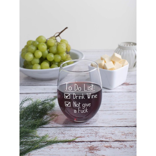 to do List - Funny Retirement Party - Birthday Present Perfect Glass - 15 oz Stemless Wine Glass