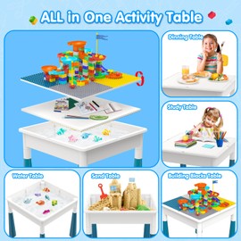 OCATO Toddlers Kids Table and Chair Set: Activity Table with 152Pcs Large Marble Run Building Blocks 4 Chairs Storage All in One Play Sensory Table Water Table Sand Table for Boys Girls 3-10 Year Old