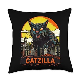CAT LOVERS CATZILLA CLOTHING CO. Giant Kitty Cat City-Catzilla Throw Pillow, 18x18, Multicolor