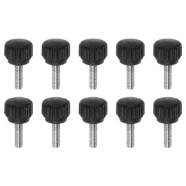 HARFINGTON 10pcs Knurled Clamping Knobs Thumb Screws M4 x 12mm Metric Male Thread 13mm Matte Plastic Head 304 Stainless Steel Stud Hand Threaded Knob Thumbscrew Handle, Black