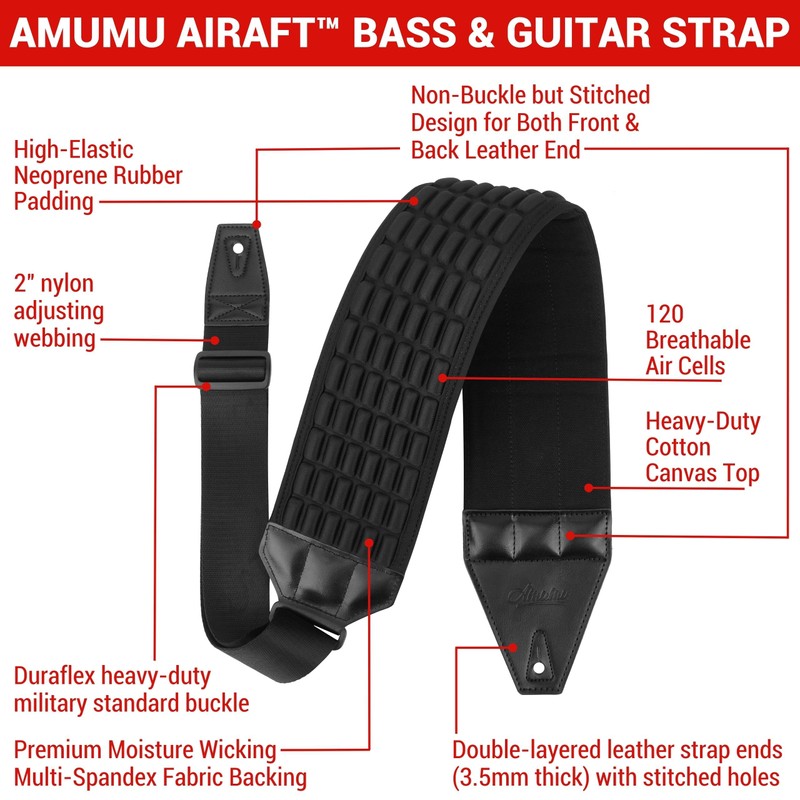 Amumu AIRAFT Bass & Guitar Strap 4" Ultra Wide -