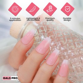 GALSPRO Medium Press on Nails - Set of 24 Fake Nails with Designs in 12 Different Sizes for Perfect Fit, Cute False Nails Kit for Women with 0.07oz Nail Glue (BLUSH PINK COFFIN SHAPE, Medium)