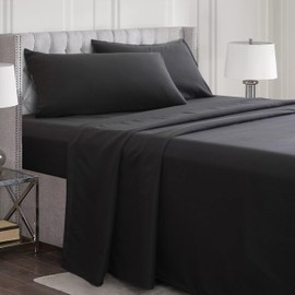 GETIANN Full Bedding Sheets Set 4 Pieces Black Bed Sheets-Breathable Cooling Bed Sheets Microfiber Hotel Luxury Bedding Deep Pockets Fitted and Flat Sheets-Easy Fit Soft Wrinkle Free