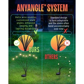 TRUSTILUX Firefly Outdoor Solar Lights 6 pack | Unique AnyAngle System to Customize 48 Solar Garden Lights Position | 30% Brighter, Plant-Safe Swaying Firefly Lights | Money-Saving Balcony Patio Decor