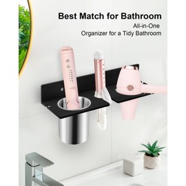 Bollmisde Hair Dryer Holder Wall Mount, Hair Tool Organizer with Heat-Resistant Steel Cups, Acrylic Blow Dryer Holder, Adhesive or Screw Mount for Bathroom Storage