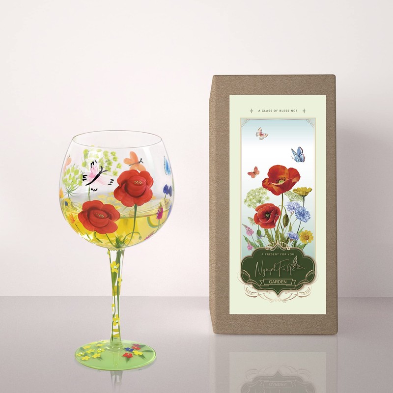 NymphFable Copa de Vino Mariposa Jardín Pintada a Mano 20oz