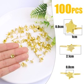 BETESSIN 100 x Mini Star Brads Pattern Clips Metal 8 mm Sealing Clips Gold Clips Pattern Bag Clips Craft Clips for DIY Scrapbooking Crafts Paper Closure
