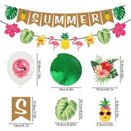 Hawaiian Tropical Party Decorations Hanging Swirl Summer Decoration Hawaiian Bunting Banners Balloons Summer Holiday Beach Themed Party Decorations for Aloha Garden Beach Summer Tropical Decor