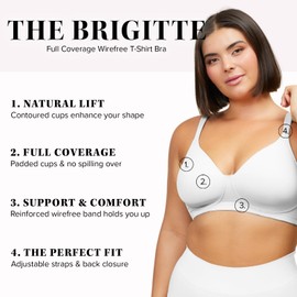 Leading Lady Brigitte Full Coverage Wireless Bra - Molded, Padded, Seamless Bra White