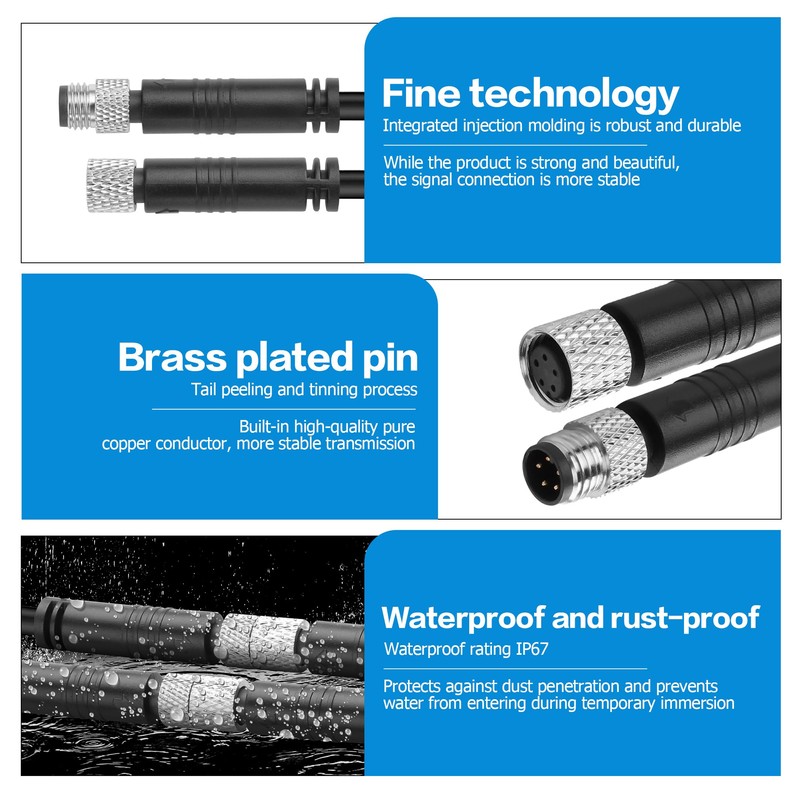 YACSEJAO 2 Pair M8 5 Pin Serial Cable 2 Male+2