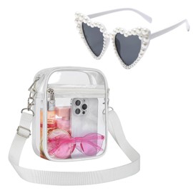 1Pcs Clear Bag and 1pcs White Heart Sunglasses, Concert Bag with Adjustable Shoulder Strap for Concerts Sports Events Festival, Bride Sunglasses Party Accessories Decorations