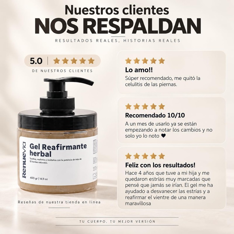 Gel Reafirmante Herbal, 400 g, Fórmula Natural con Mentol y