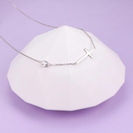 Flyow Cross Sideways Necklace 925 Sterling Silver Dainty Cross Sideways Choker Necklace Adjustable Chain Women Jewelry for Her, Wife, Girlfriend - 14"+4"