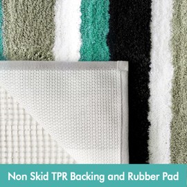 MIULEE Bath Mats Extra Soft Non Slip Absorbent Shower Mat Bathroom Rug Door Mat Inside Kitchen Rugs Carpet Washable for Bedroom Kitchen Entrance 17x24 Inch 40x60cm Blue-Green and Grey