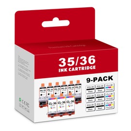 PGI-35 CLI-36 Black and Color Ink Cartridge 9 Pack (6 Black+3 Tri-Color) Replacement for Canon 35 36 TR150 Ink Cartridge Compatible PIXMA iP100 iP110 TR150 TR160 PIXMA mini260 mini320 Printer