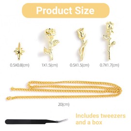 LunarCharm Rosen-Anhänger für Nagelkunst aus Metall, goldene Rosen, Blumen, 3D Nagelschmuck, Metall-Nagelketten, Stern-Nagelnieten, Nagelzubehör, DIY-Basteldekorationen