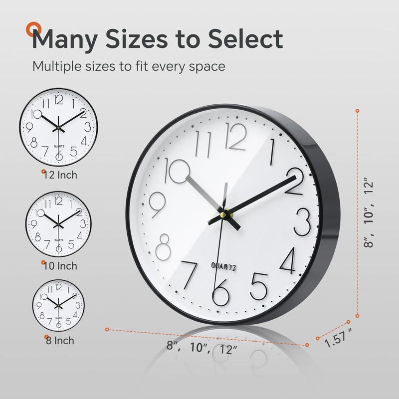 VIKMARI Silent 10 Inch Wall Clock Modern Black & White