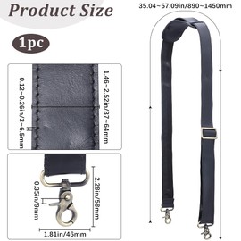 GORGECRAFT 57 Inch Shoulder Bag Replacement Strap Black Full Grain Leather Independent Adjustable Buckle Padded Long Duffel Bag Straps with Double Metal Hook for Briefcase Messenger Shoulder Bags