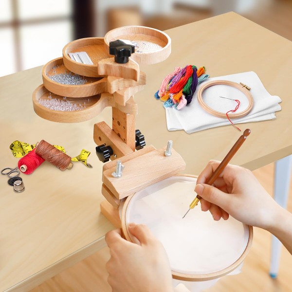 Embroidery Hoop Stand with Built-in Storage Tray, Adjustable Embroidery Hoop