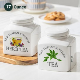 HOMBENE Food Storage Jar, Kitchen Canisters Ceramic Containers with Airtight Lids, 17 oz Containers Jar for Tea and Herb Tea Set of 2, White