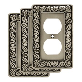 Franklin Brass W10110V-BSP-R Paisley Single Duplex Outlet Wall Switch Plate/Cover, 3-Pack, Brushed Satin Pewter