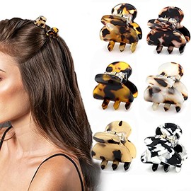 Cobahom - Pinzas para el pelo, 6 pinzas pequeñas para el pelo, mini pinzas para el pelo, concha de tortuga, leopardo, acrílico, pinzas para la mandíbula para mujeres y niñas, cabello fino y grueso