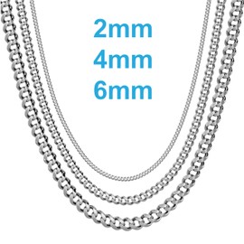 Silvadore 4mm Mens Silver Chain Necklace - Stainless Steel CUBAN Link Jewellery - Non-Tarnish & Waterproof - 46cm / 18 inch (Velvet Pouch)